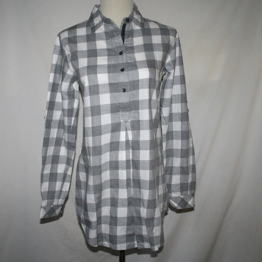 Tommy Hilfiger White Grey Tunic Roll Up Long Sleeve Top Size 2